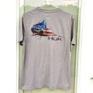 Huk Gray Short Sleeve Tee with Patriotic Graphic